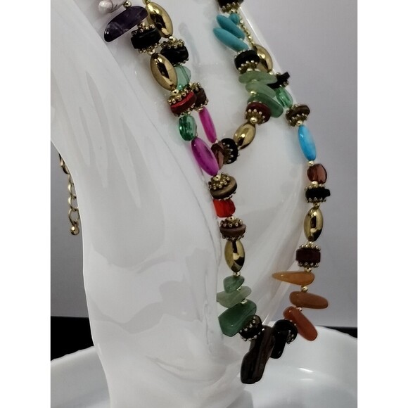 Vintage Polished Agate Necklace Statement 42" Carnelian Gemstones Substantial - Picture 1 of 16
